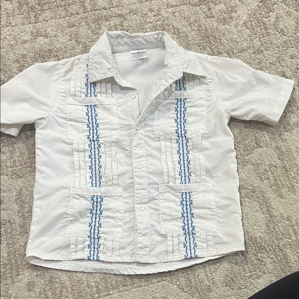 Blue Quail Boys White Short-Sleeve Embroidered Guayabera Shirt